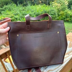 Portland Leather Brown Mini Tote with zipper